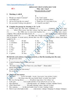 5 Đề khảo sát chất lượng đầu năm môn Tiếng Anh Lớp 8 - FB Giáo viên THCS Vĩnh Phúc